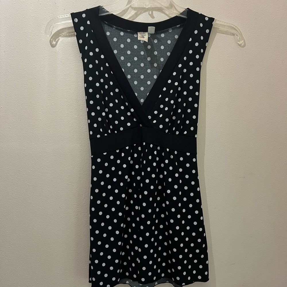 Lster Y2K Black and White Polka Dot Babydoll Style Top Juniors Size Large